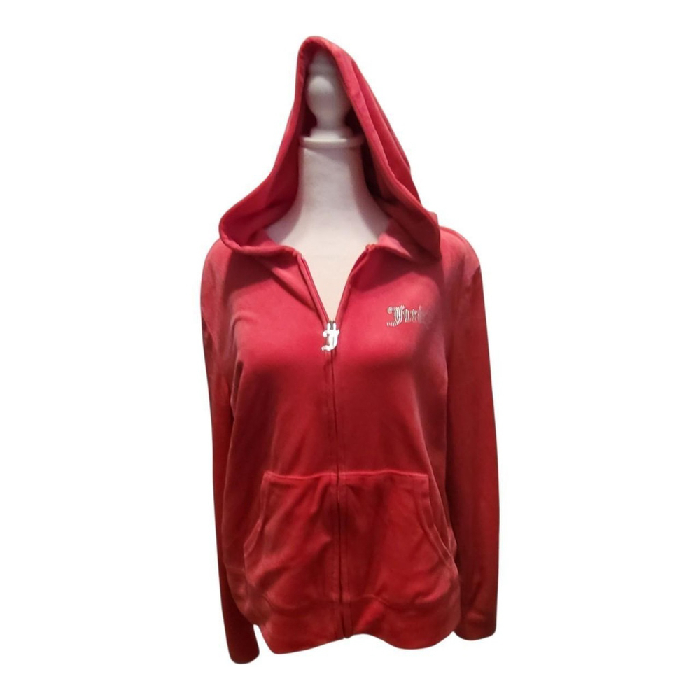 Juicy Couture Hot Pink Velour zip up hoodie track jacket with Rhinestone logo